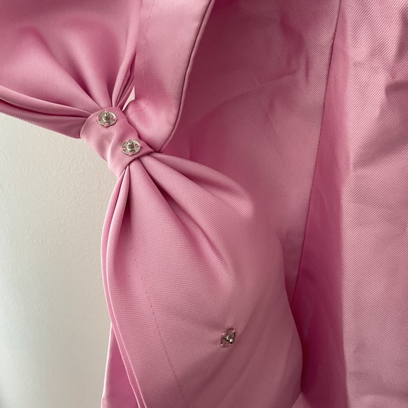 ALFRED SUNG Strapless A-Line Modern Bow Pockets Satin Pink Maxi Dress NWT size 0 - Picture 12 of 15